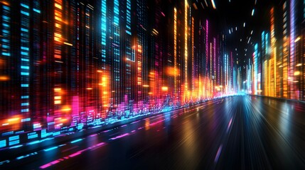 Obraz premium Upward-trending stock charts in front of a blurred road background, showcasing economic speed and success