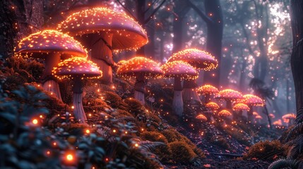 Glowing Mushrooms in a Magical Forest