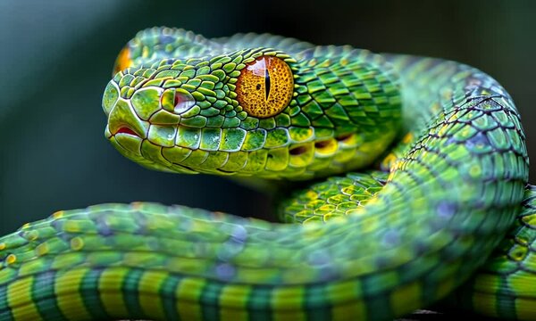 close up of a green snake