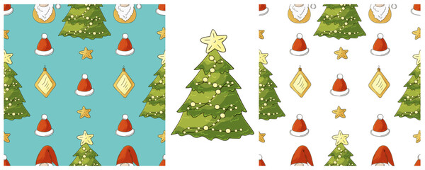Christmas holidays. Set Seamless patterns in hand draw style