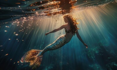 Shimmering mermaid under the sea, 4K hyperrealistic photo