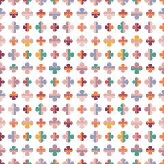 Colourful abstract seamless vector pattern with stylised flowers. Decorative geometric floral grid texture in vintage spring colour scheme for wallpaper, home decor, fashion fabrics and prints.