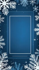 Elegant winter frame with paper-cut snowflakes and trees on a dark blue background, perfect for holiday and seasonal designs