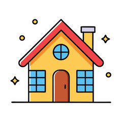 Cute Cartoon House Design in Flat Color Style for Kids.