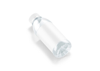 Blank transparent 16 oz plastic water bottle with white label mockup