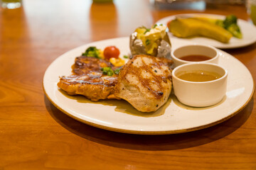 Grilled pork steak