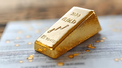 Shiny gold bar with an upward trending graph hologram, reflecting wealth accumulation and investment growth