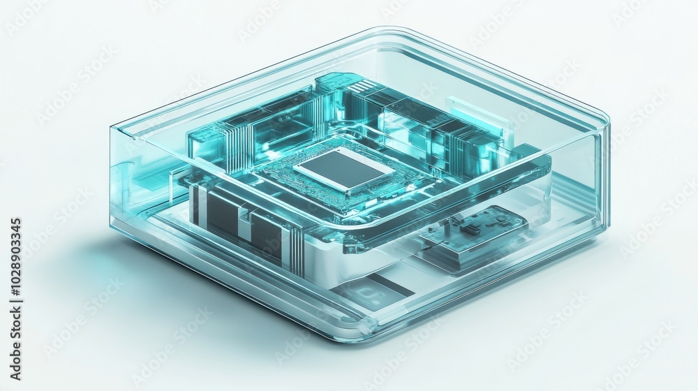 Poster white circuit board with space on the processor or cpu for text input or a banner related to innovat