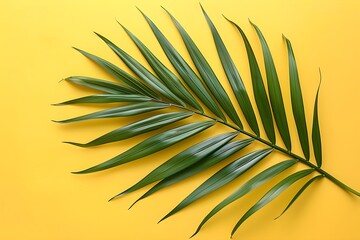 Fototapeta premium A close up of a palm leaf on a yellow background