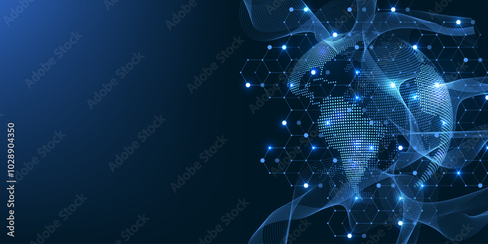 Aufkleber Global network connection concept. Big data visualization. Social network communication in the global computer networks. Internet technology. Business. Science. Vector illustration