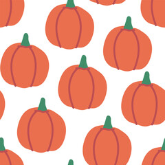 Pumpkin vector cartoon seamless pattern on a white background.