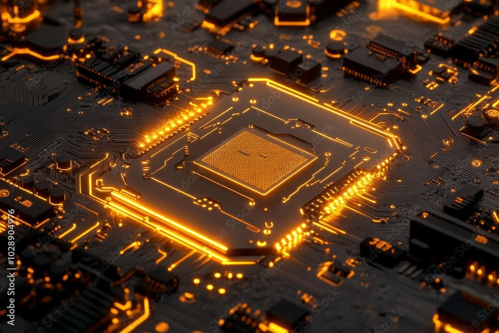 Poster computer processor concept. digital chip in motherboard. tech science background. communication proc