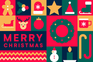 Colorful Christmas Icon Collage with Merry Christmas Text