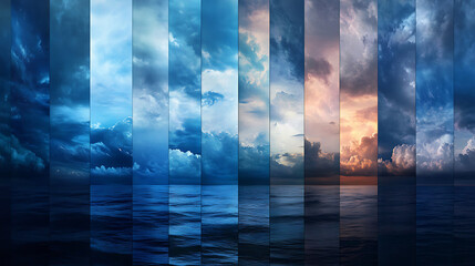 Naklejka premium banner design collage displays photos of the sky under various weather conditions