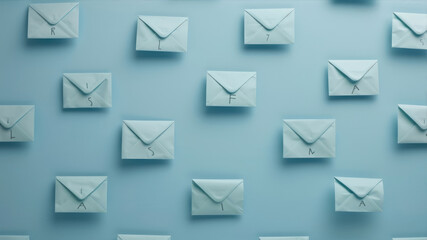 Bright Blue Background With Envelopes Featuring the Word Email for Digital Communication
