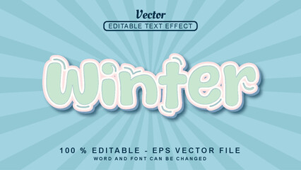 Editable 3d text effect Winter Modern style isolated on Cyan background
