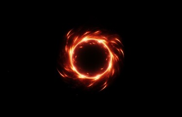 A circular shape of glowing red light with swirling lines, on a dark background.