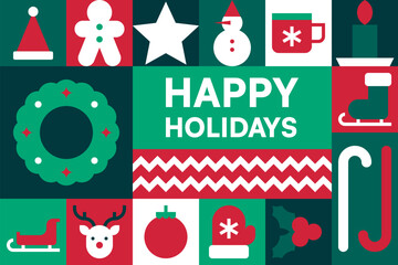 Festive Happy Holidays Greeting Card with Christmas Icons