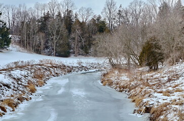 Rouge River in winter in Markham, Ontario, Canada