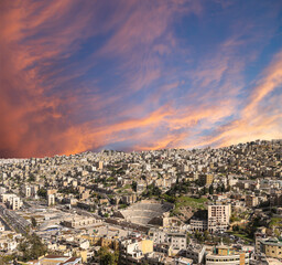 Amman city landmarks-- old roman Citadel Hill, Jordan. Against the background of a beautiful sky with clouds