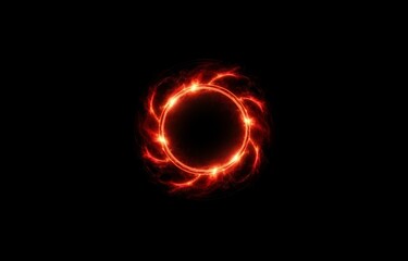 A glowing red circle with a swirl effect on a black background.