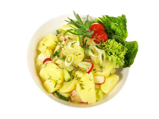 Potato Salad with Cucumber and Radish in a Bowl on  Transparent PNG Background