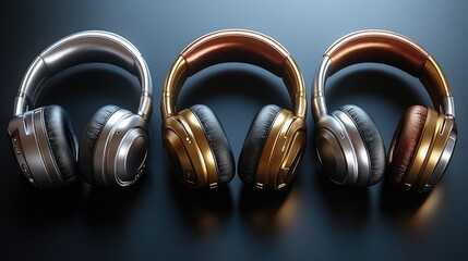 A set of elegant gold and silver headphones featuring a modern design on a gray background.