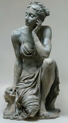 Fototapeta premium Weathered Marble Sculpture of a Pensive Woman