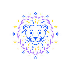 Lion zodiac sign  in  doodle style with soft colors on white background, tailored for children's decor.