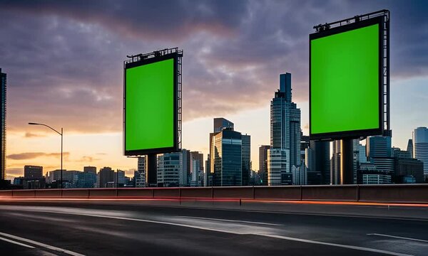 Green empty billboard in the city