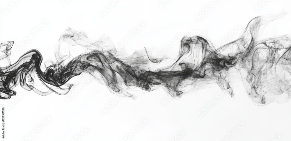 Poster stock image of black and white smoke isolated on a transparent black background. clouds with bottoml