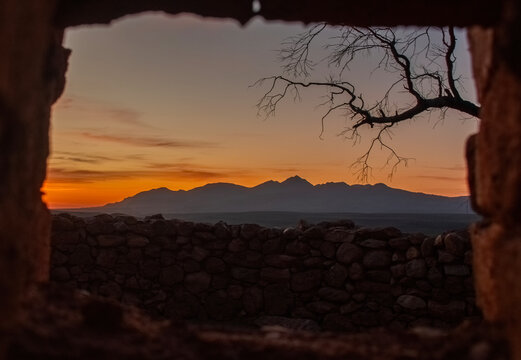 Through the embrasure - a view of the Kammanassie mountains at sunset from the Boer War fort, Uniondale.