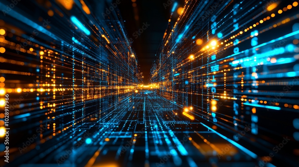 Poster Scripting and programming code in abstract technology. Stock.