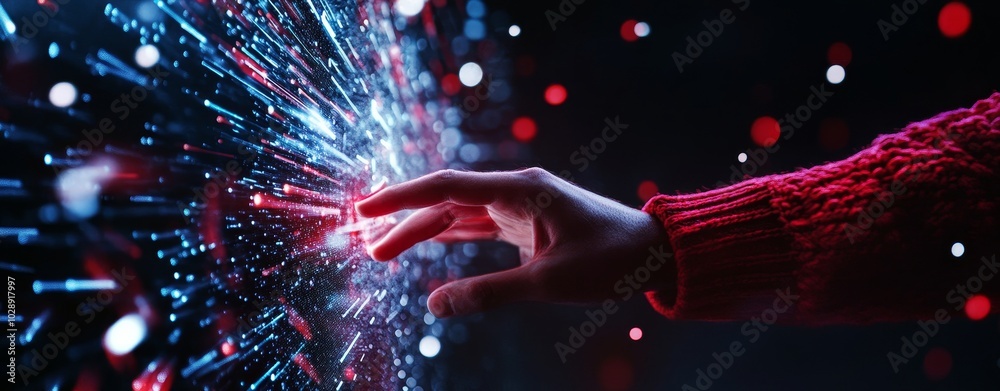 Poster Concept of AI stock, Data Science, Information Technology. Businessmen interacting with AI machine learning on a virtual screen full of big data, coding, and big data.