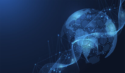 Global network connection concept. Big data visualization. Social network communication in the global computer networks. Internet technology. Business. Science. Vector illustration