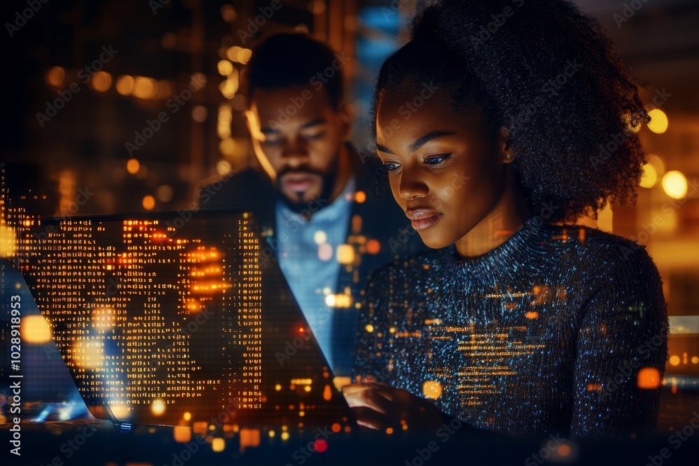Leinwandbilder The work I do is holographic and digital software with cyber security, futuristic, and coding. I am a woman, coder and employee with data analysis, research, and concentration.