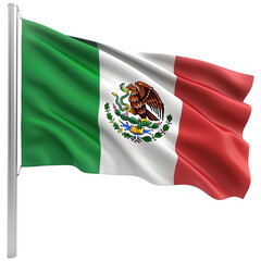 Waving mexican flag isolated on a transparent background.