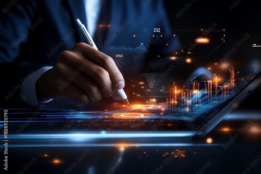 Poster Using tools and dashboards with charts for data science and big data for business, Strategic data management system with KPI organization performance with technology and metrics
