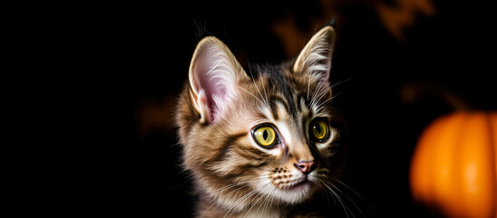 Obraz premium curious tabby kitten with bright yellow eyes