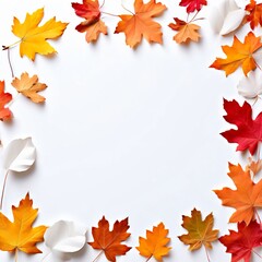 autumn leaves paper frame with white background 