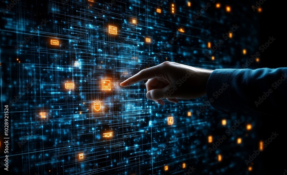 Leinwandbilder A businessman uses AI software technology in his business and everyday life. He uses AI chat and command prompts to generate answers.