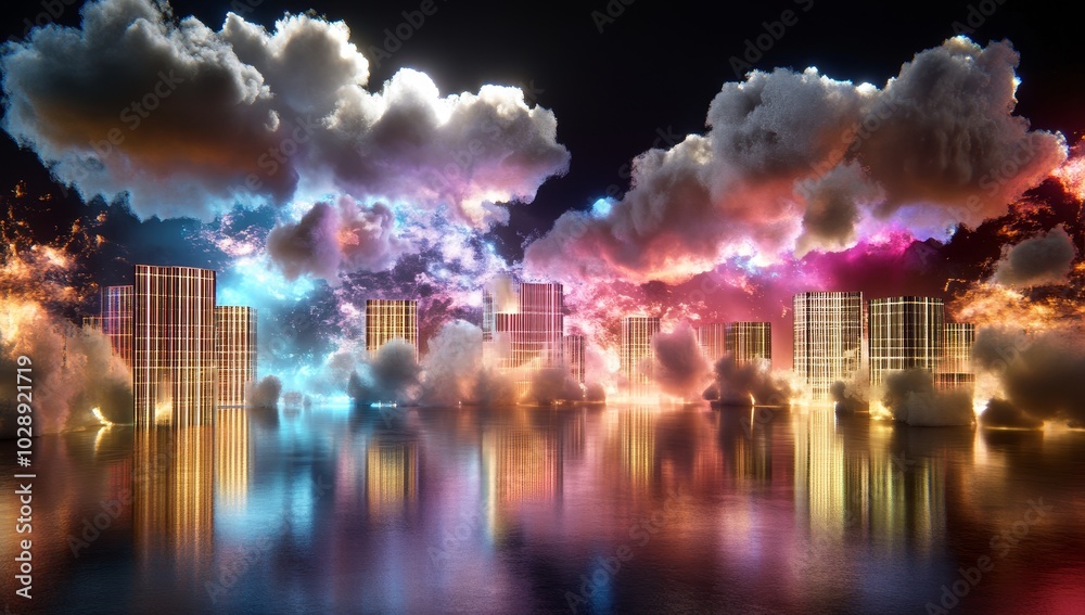 Wall mural Cloud computing software stack in 3D