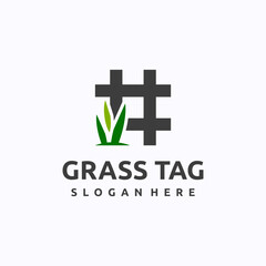 Grass tag logo design template. Hashtag sign concept with grassland. Creative vector symbol.