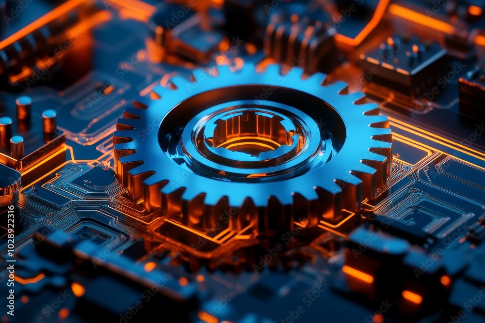 Aufkleber An optimization software technology process system business concept, a business technology internet and network concept in 3D