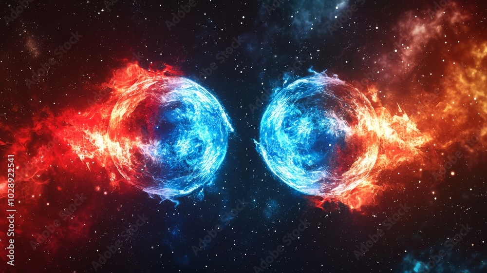 Aufkleber a colorful depiction of two proton particles colliding on a black background.