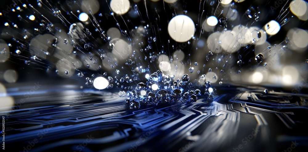 Poster concept: digital data transfer, light pulses, racing circuits, visualizing technology