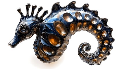 Obraz premium Abstract Metallic Seahorse with Gold Detail D Render