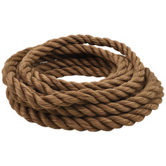 A sturdy and coiled hemp rope displayed against a transparent background, showcasing its natural texture and strength. Perfect for industrial, nautical, or decorative purposes.
