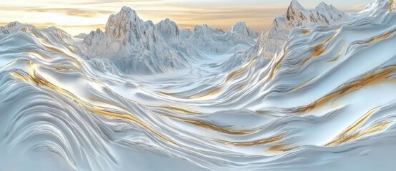 Obraz premium The mountaineer stands on top of snow-covered mountains in this panoramic view