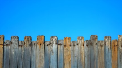Artistic Wooden Wall with Vibrant Blue Sky Background.